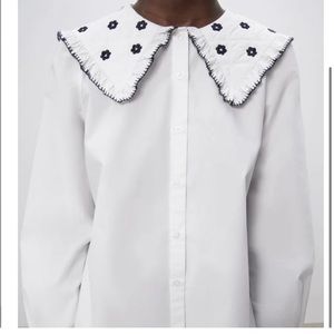 Zara embroidered poplin top white